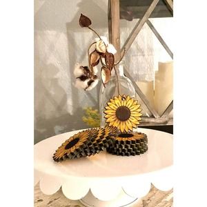 Set of 10 Handmade Sunflower  Farmhouse Inspired Wood Tag/Ornament/Decor OST